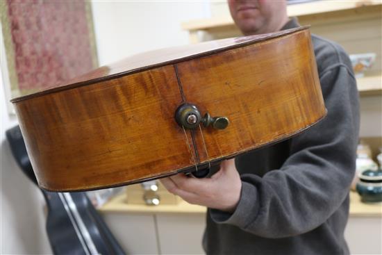 A cased cello and unsigned bow L.123cm